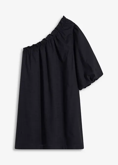 One-Shoulder-Kleid aus Baumwolle in schwarz von vorne - bonprix