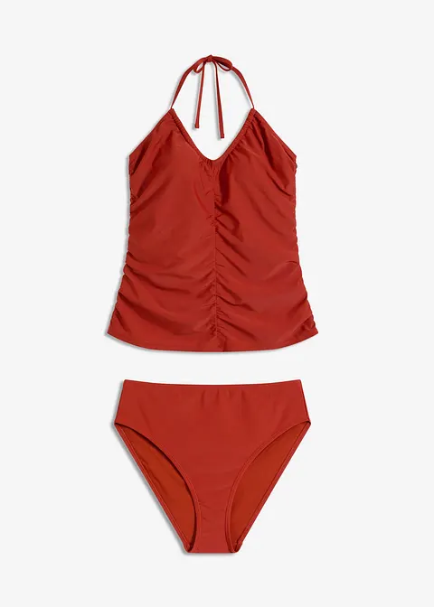 Neckholder-Tankini mit Raffung (2-tlg.Set) in braun von vorne - bonprix