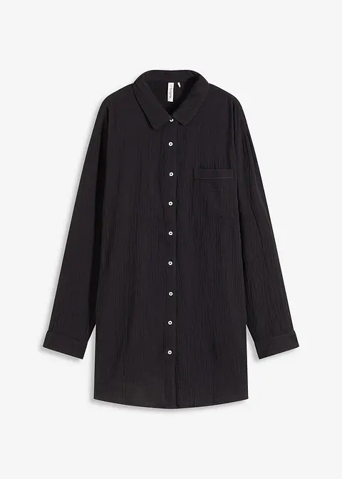 Loungewear Nachthemd aus Musselin, oversized in schwarz von vorne - bonprix