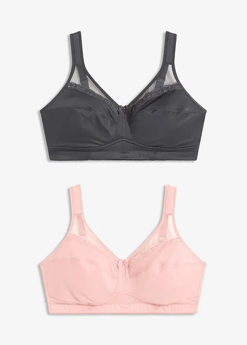 Entlastungs-BH ohne Bügel mit gepolsterten Trägern (2er Pack) in rosa von vorne - bonprix