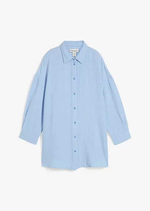 Hemdbluse aus Musselin in blau von vorne - bonprix