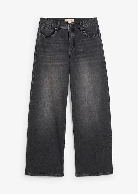 Wide-Leg-Jeans, High Waist in schwarz von vorne - bonprix