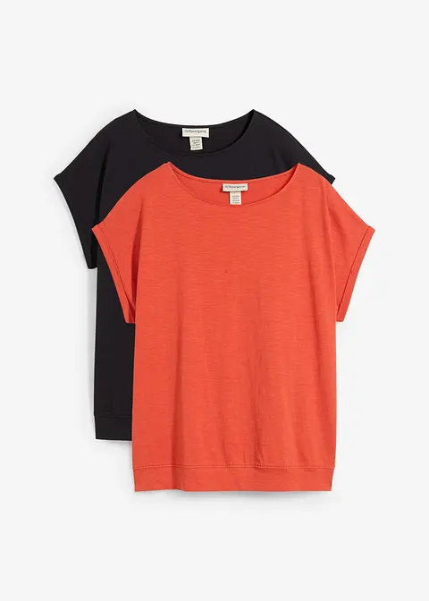T-Shirt (2er Pack) in schwarz von vorne - bonprix