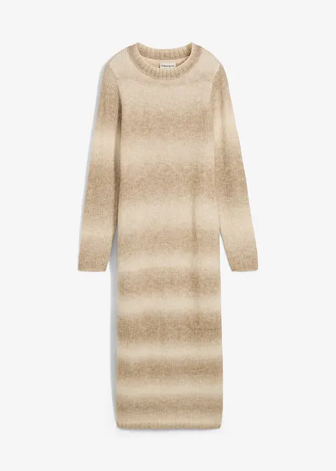 Strickkleid aus weichem Woll-Mix in beige von vorne - bonprix