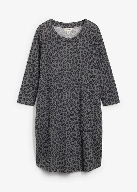 Kurzes Shirtkleid in Strickoptik in grau von vorne - bonprix