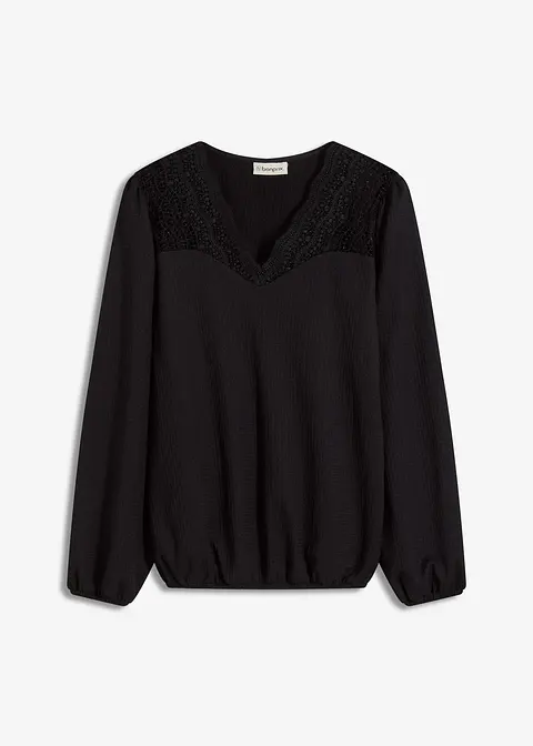 Shirt mit Spitze in schwarz von vorne - bonprix