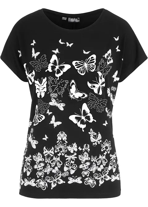 T-Shirt mit Viskose-Anteil, bedruckt in schwarz - bonprix