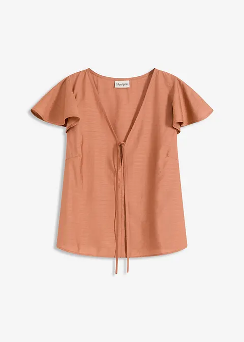 Bluse mit Volantärmeln in Glanzoptik in braun von vorne - bonprix