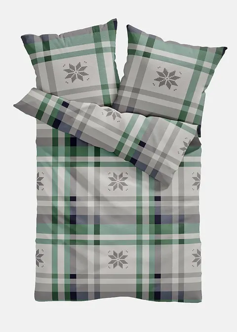 Bettwäsche mit Karos in grün von vorne - bonprix