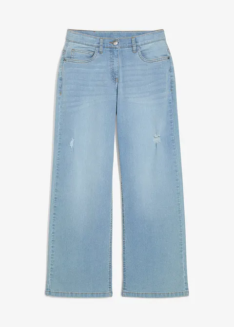Wide-Leg-Jeans Mid Waist in blau von vorne - bonprix