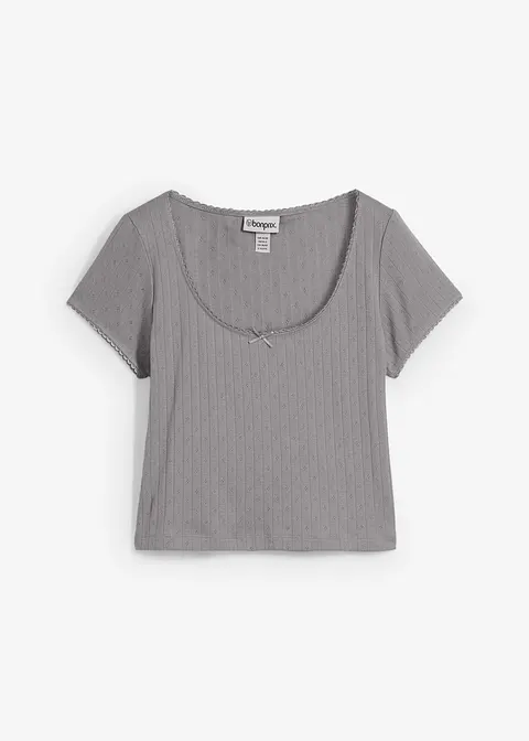 T-Shirt aus reiner Baumwolle in grau von vorne - bonprix