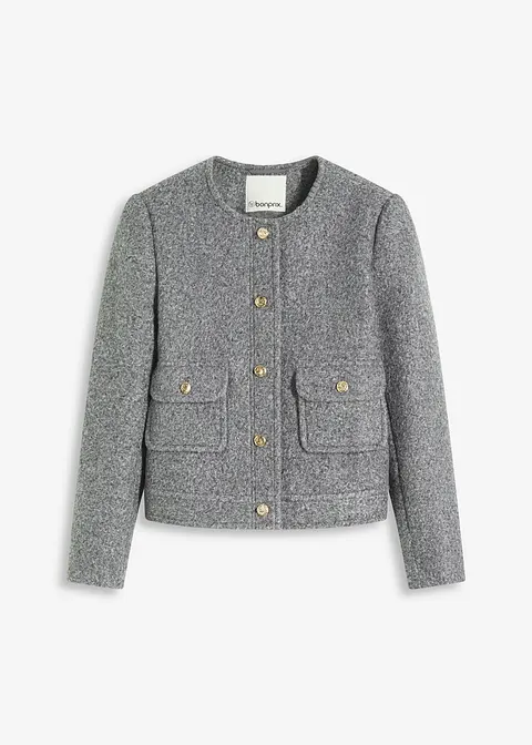 Blouson aus softem Bouclégarn in grau von vorne - bonprix