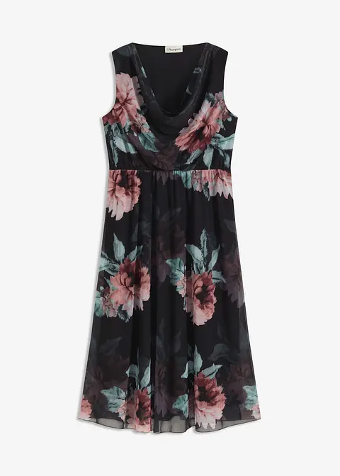 Midikleid aus softem Mesh in schwarz von vorne - bonprix