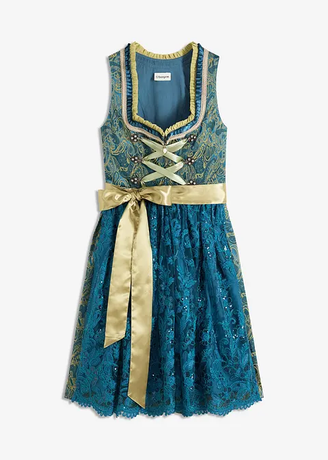 Dirndl mit Pailletten Schürze (2-tlg.Set) in blau von vorne - bonprix