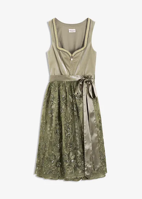 Dirndl mit Pailletten Schürze (2-tlg.Set) in grün von vorne - bonprix
