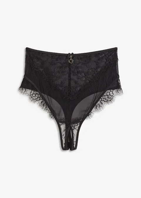 Highwaist String ouvert in schwarz von vorne - bonprix