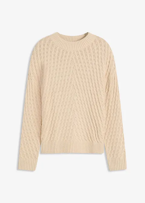 Boxy-Pullover in beige von vorne - bonprix