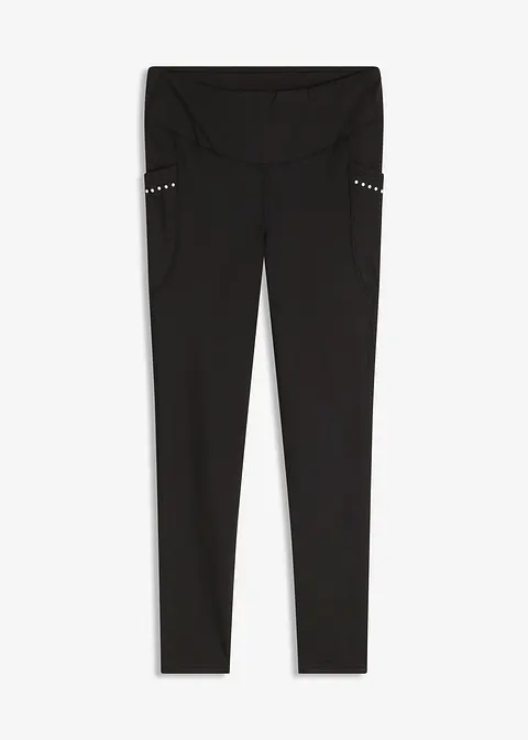 Thermo-Leggings mit reflektierenden Details und Handytasche in schwarz von vorne - bonprix