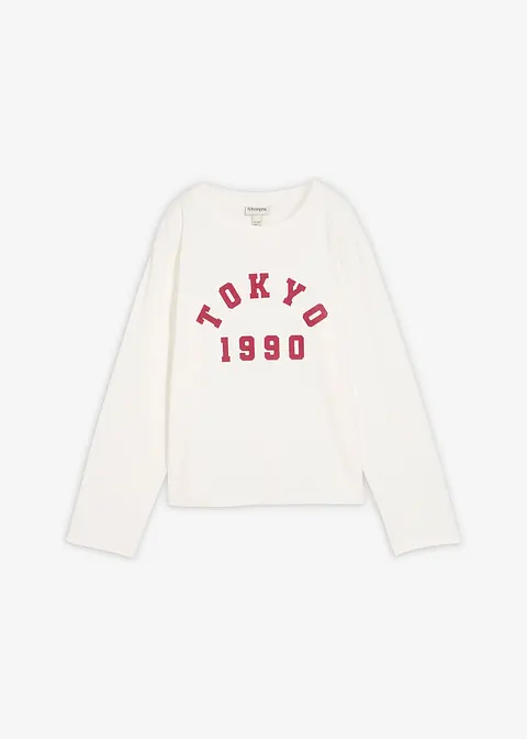 Langarmshirt aus reiner Baumwolle in weiß von vorne - bonprix
