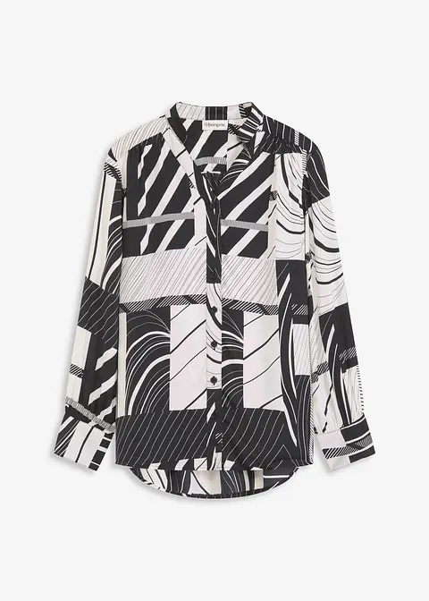 Satinbluse mit Kontrastpipings in schwarz von vorne - bonprix