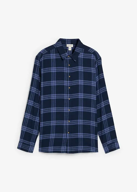 Flanell-Langarmhemd aus reiner Bio-Baumwolle in blau von vorne - bonprix