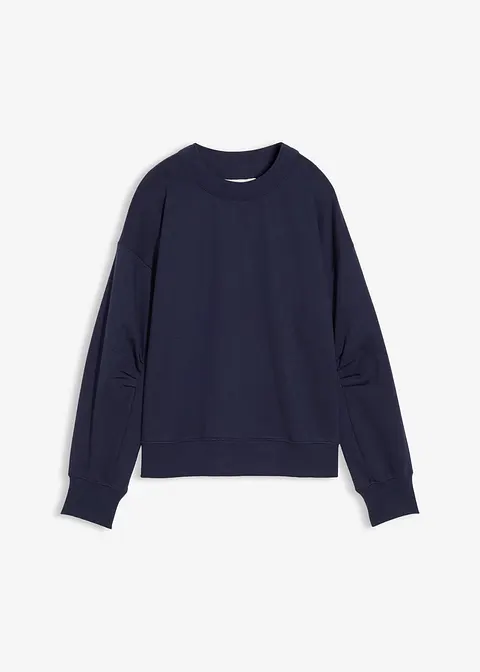 Sweatshirt mit weitem Ripp-Kragen aus Bio-Baumwolle in blau von vorne - bonprix