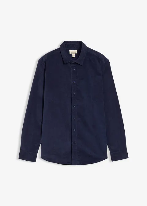 weiches Stretch-Cordhemd  aus recyclingfähiger Bio-Baumwolle in blau von vorne - bonprix