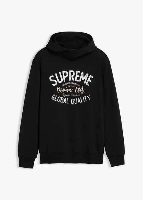 Hoodie aus weichem Baumwoll-Mix in schwarz von vorne - bonprix
