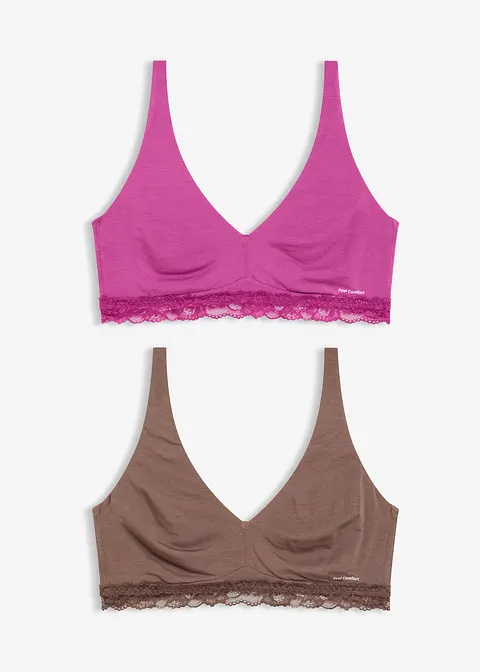 Feel Comfort Bralette aus softem Modal (2er Pack) in braun von vorne - bonprix