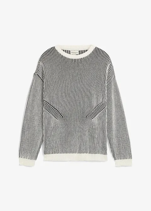 gerippter Pullover aus Baumwoll-Mix, Loose Fit in schwarz von vorne - bonprix