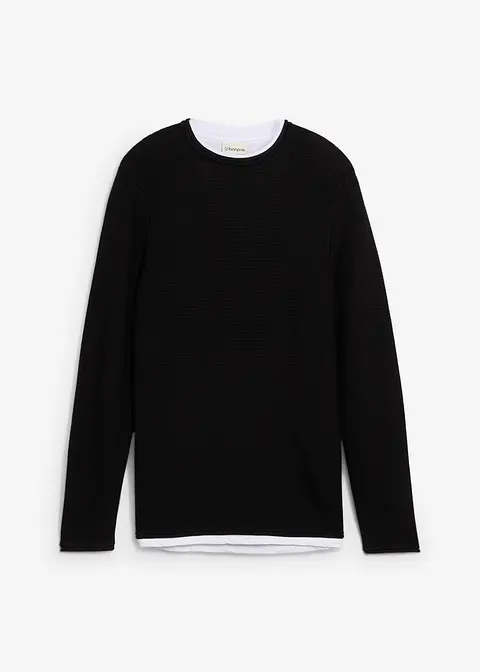 Angesagter Pullover mit T-Shirt Einsatz schwarz bonprix