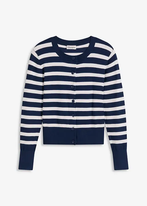 Feinstrick-Cardigan mit Streifen in blau von vorne - bonprix