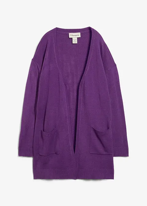 Longstrickjacke in lila von vorne - bonprix