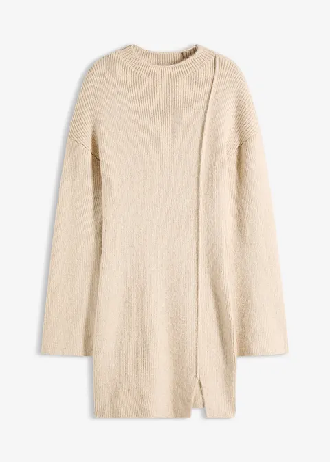 Kurzes Strickkleid mit Wollanteil in beige von vorne - bonprix