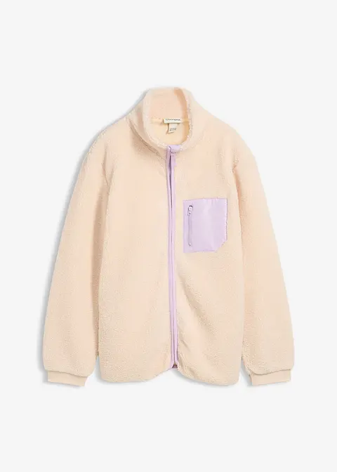 Teddy-Fleece Jacke in beige von vorne - bonprix