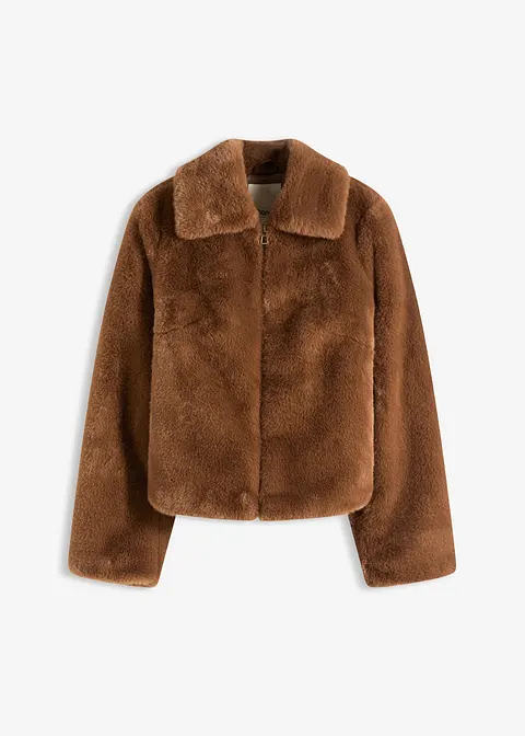 Fellimitat-Jacke in braun von vorne - bonprix