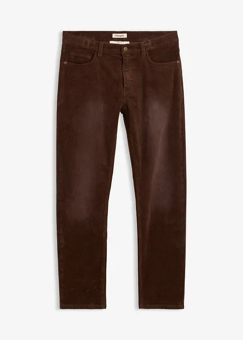 Regular Fit Stretch-Cordhose in gewaschener Optik, Straight in braun von vorne - bonprix