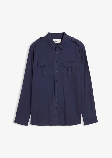 Flanellhemd mit Schulterklappen aus reiner Baumwolle in blau von vorne - bonprix