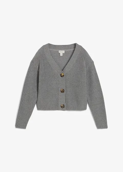 Grobstrickjacke aus reiner Baumwolle in grau von vorne - bonprix