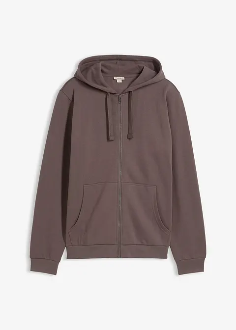 Kapuzen-Sweatjacke mit Reißverschluss in grau von vorne - bonprix