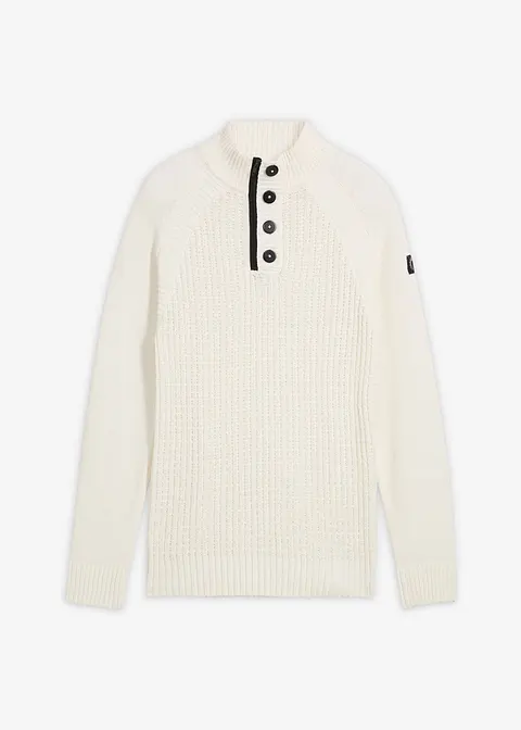 Stehkragen-Pullover mit recycelter Baumwolle in weiß von vorne - bonprix