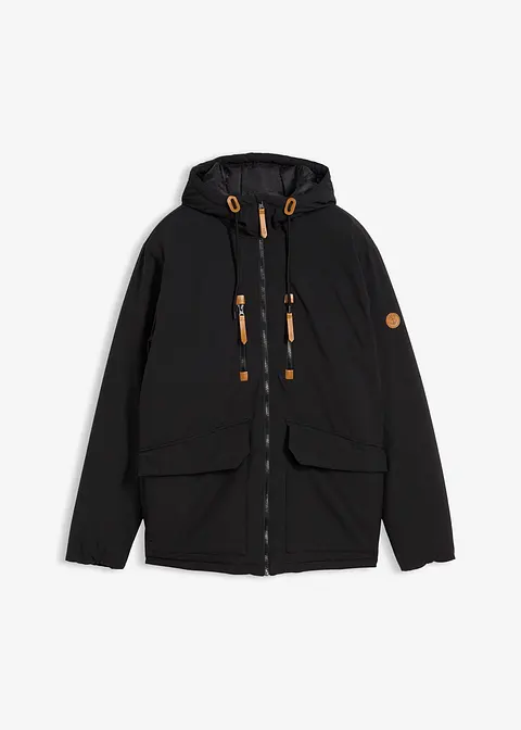 wattierte Jacke mit Kapuze in schwarz von vorne - bonprix