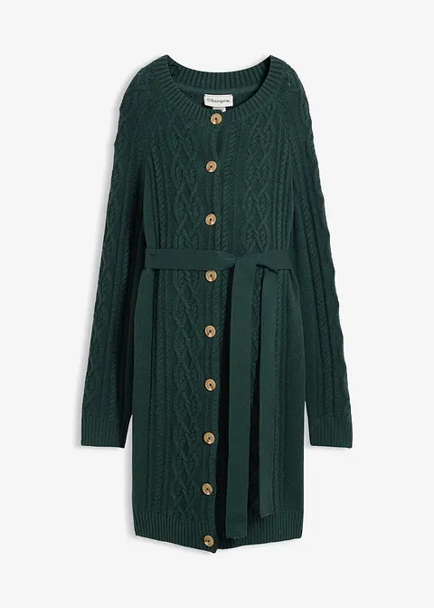 Extra lange Umstands-Strickjacke und Strickkleid aus Baumwoll-Mix in grün von vorne - bonprix