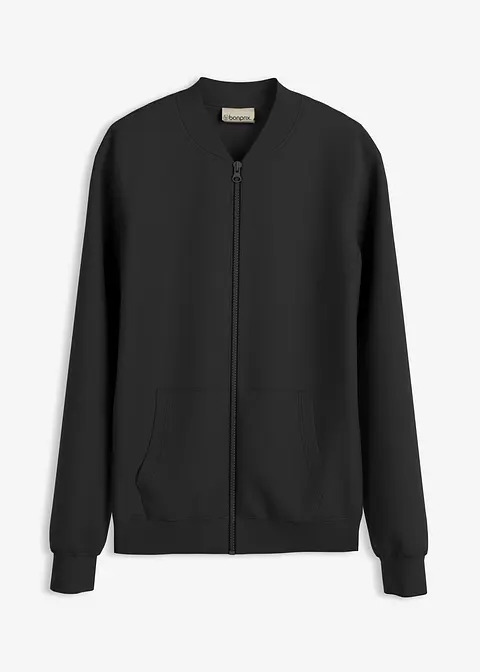 Sweatjacke aus Scuba mit Reißverschluss in schwarz von vorne - bonprix