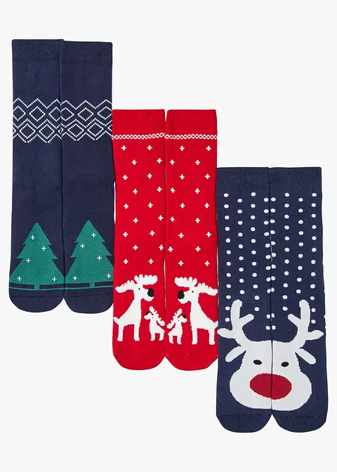 Thermo Socken mit weichem Innenfrottee (3er Pack) in blau von vorne - bonprix