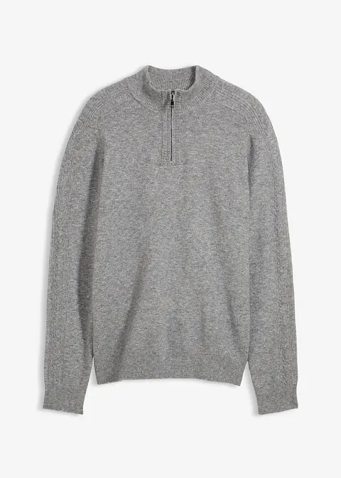 Troyer-Pullover mit Wollanteil in grau von vorne - bonprix