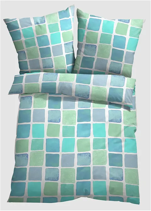 Bettwäsche mit graphischem Muster in blau von vorne - bonprix