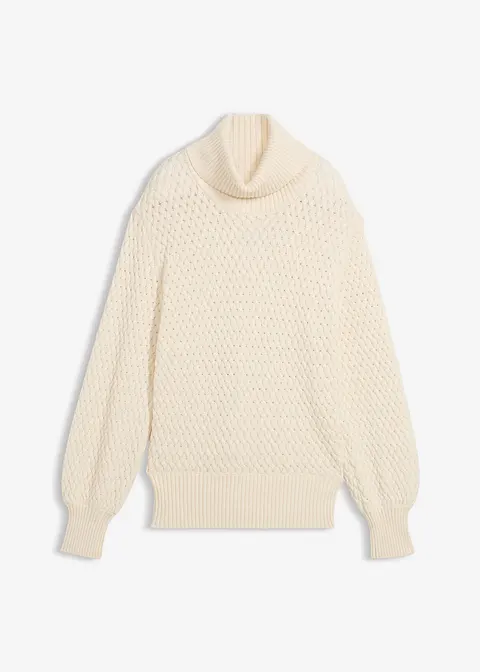 Rollkragenpullover mit Merinowolle in beige von vorne - bonprix
