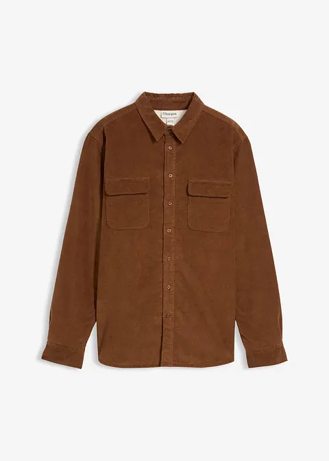 Stretch-Cordhemd mit Fleecefutter, warm gefüttert in braun von vorne - bonprix