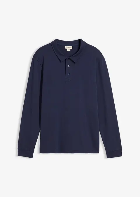 Langarm-Poloshirt aus reiner Bio-Baumwolle in blau von vorne - bonprix
